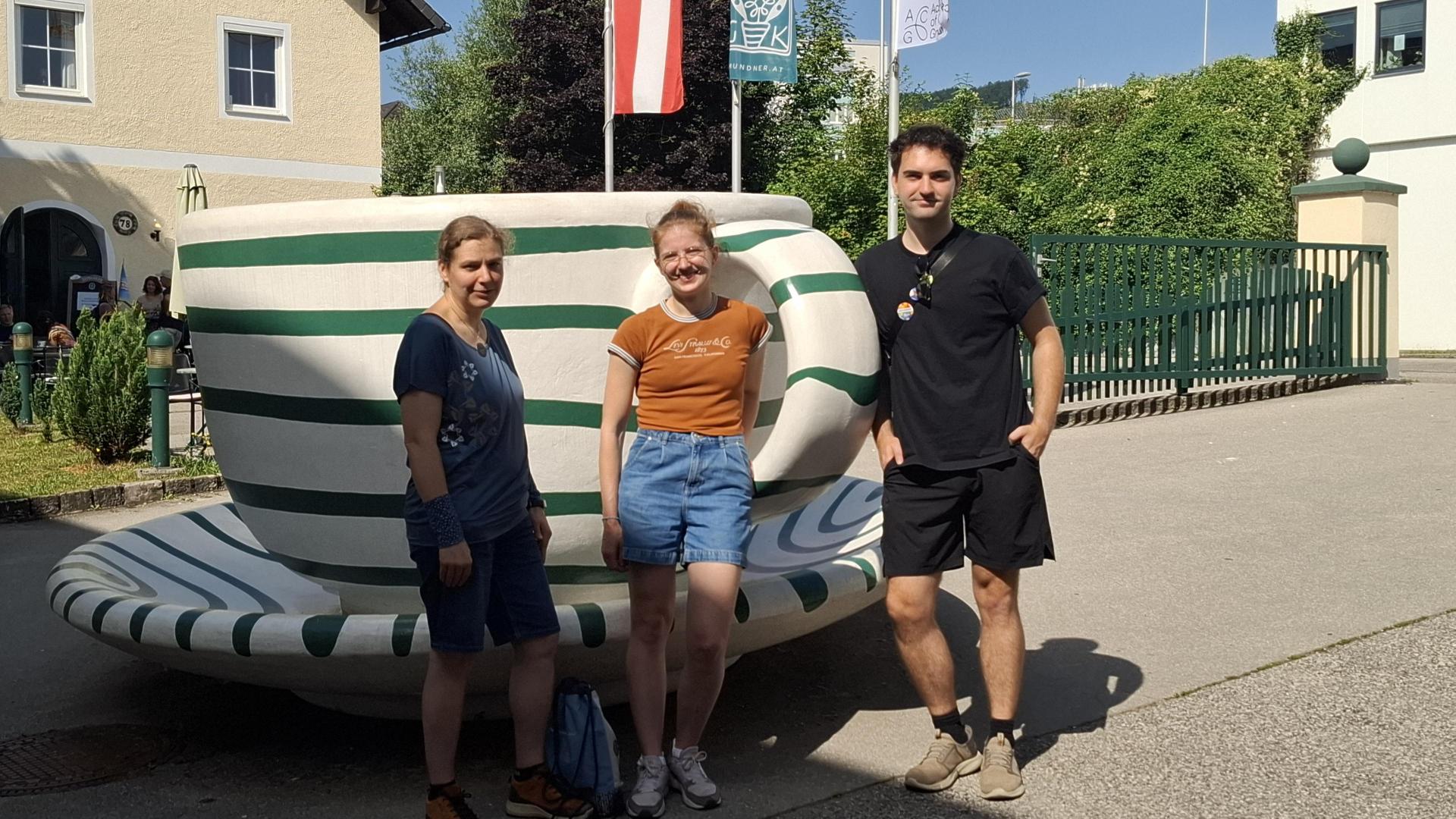 Andrea, Sam and Anna in front of the Gmundner Keramik Factory.